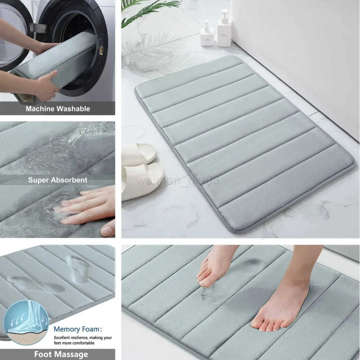 Memory Foam Bath Mat Super Absorbent Non-Slip Bathroom Rug for Shower Tub H260316
