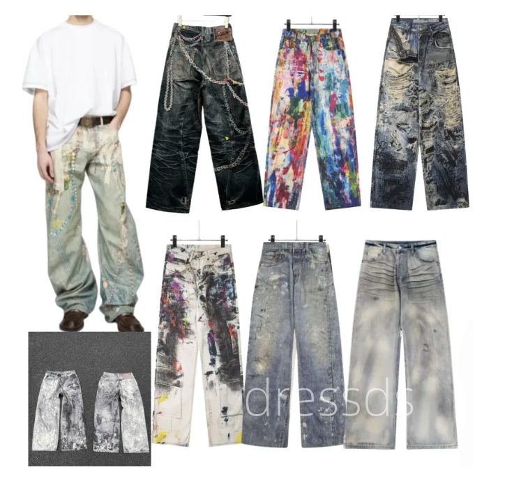 2026 acnes jeans High-quality men's and women's jeans 3d digital printing summer new washed camouflage loose graffiti stacked wide-legged casual versatile jeans S-XL