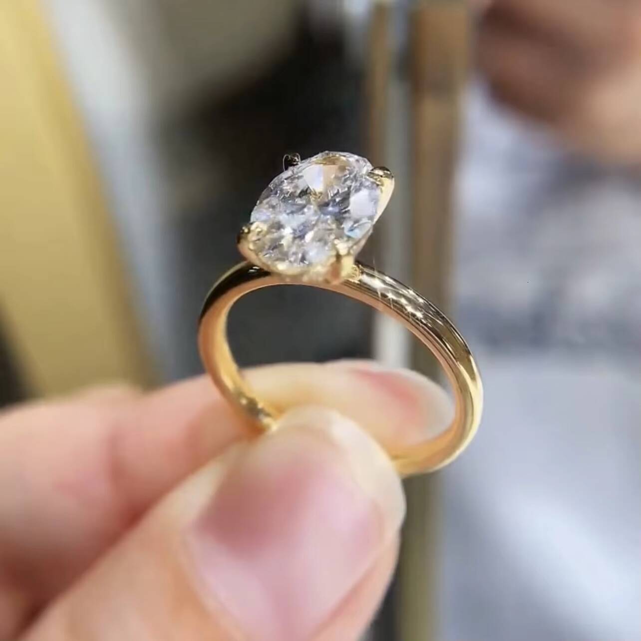 Solitaire Ring 14K Yellow Gold Oval Cut IGI Report Lab Diamond CVD Diamond Ring For Women