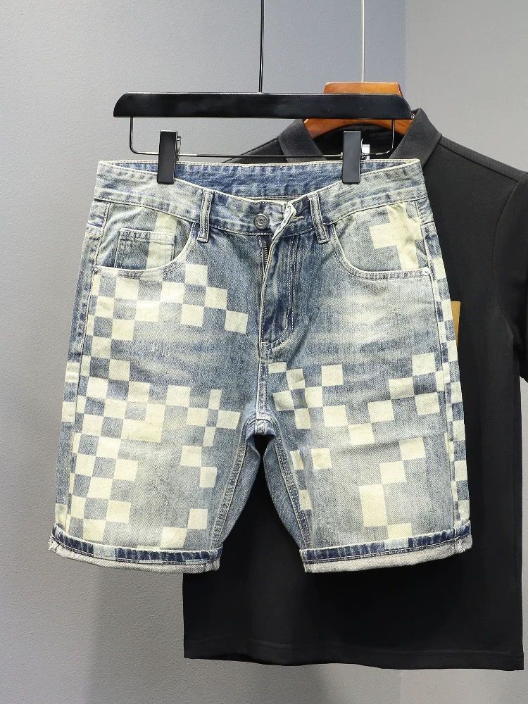 2026 Designer Shorts - Summer New Style Men's Denim Shorts Produced By A Fashionable Brand Featuring A Unique Checkered Patchwork Design