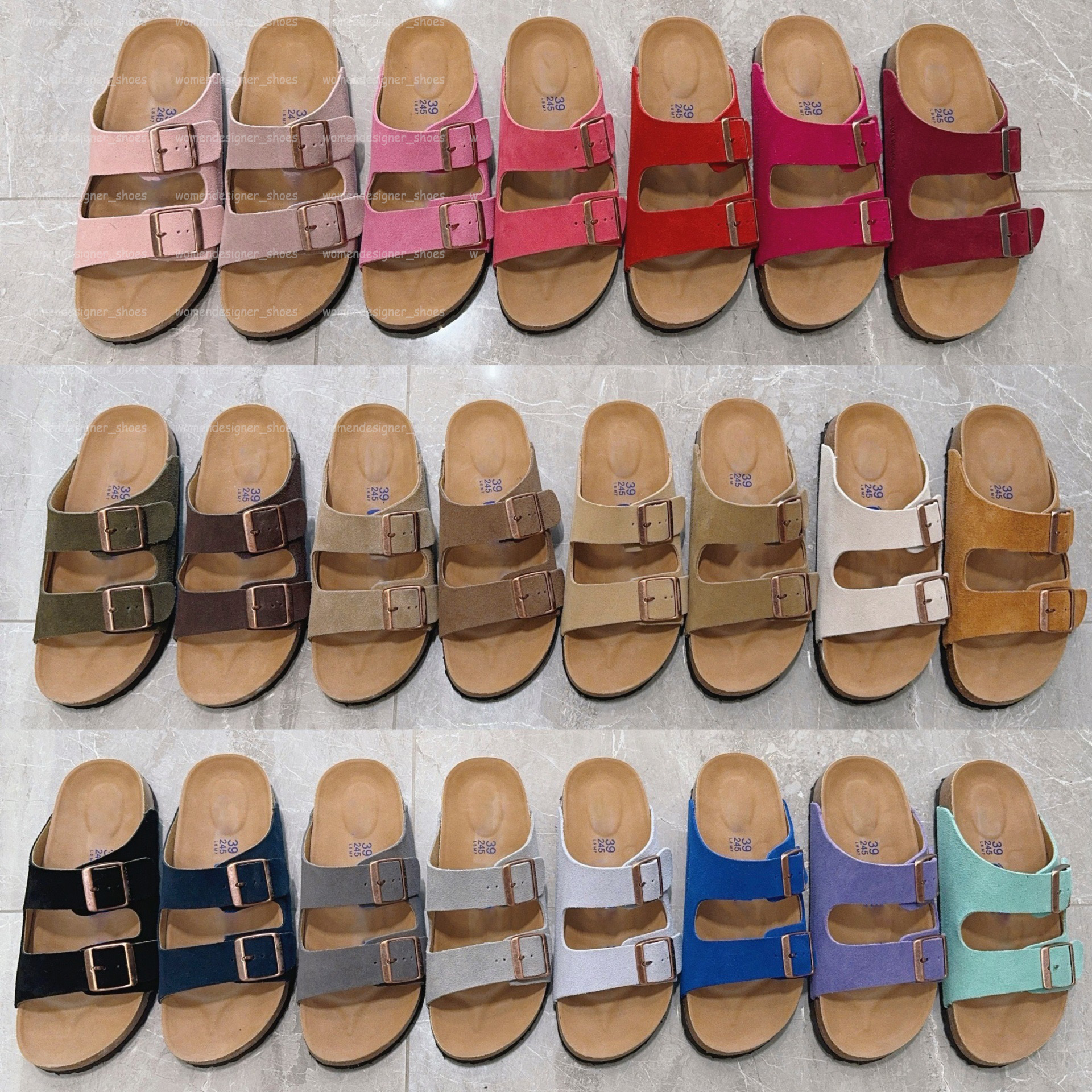 Designer Clog Sandals Women Men Summer Two Strap Cork Footbed Slippers Comfort Casual Summer Slides Suede Leather Leopard Beach Shoes Non-Slip Size 35-45
