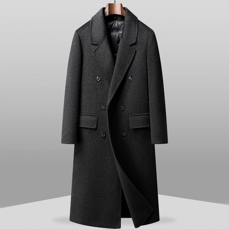 Mens Woolen Wool Coat Blazer Casual Fashion Coat Autumn and Winter Warm Double Breasted Long Style Costume Mens Clothing 240914