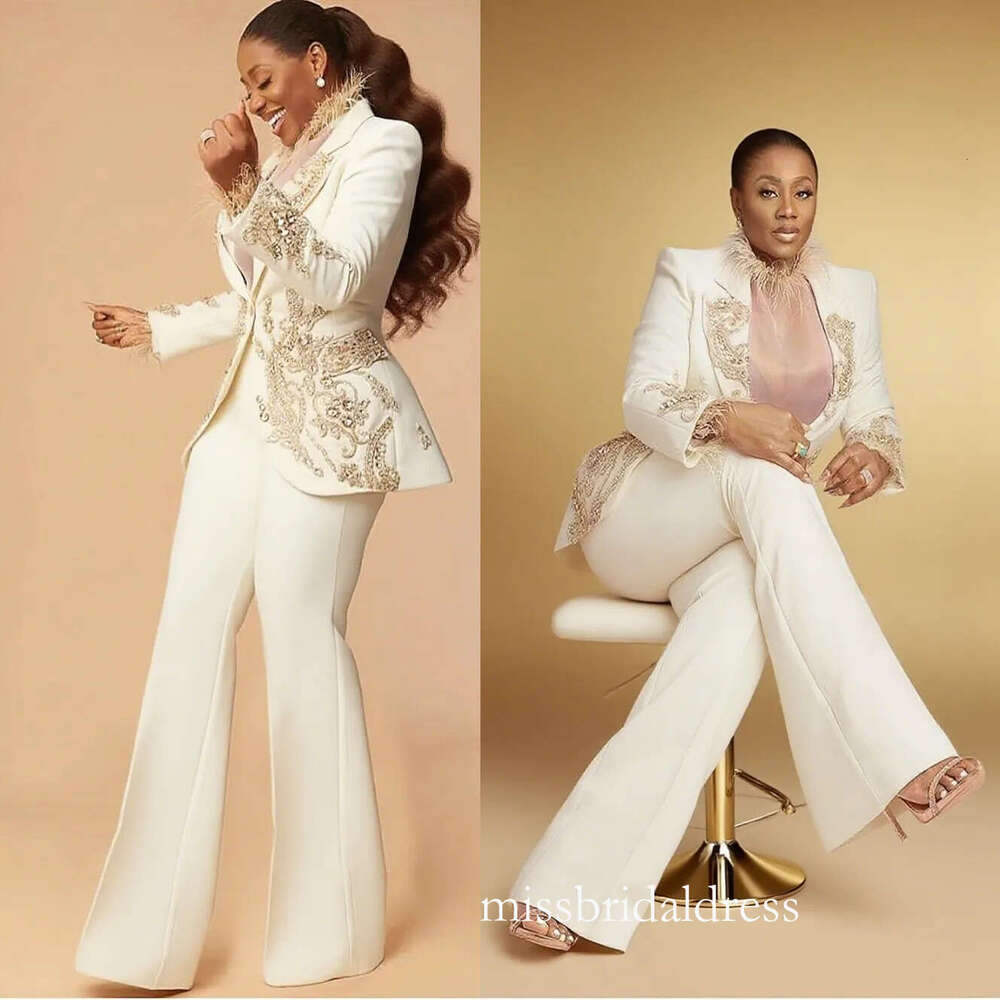 Exquisite Beaded Women Pants 2 Pieces Plus Size Formal Mother Suits Customized Wedding Guest Party Outfit D0316