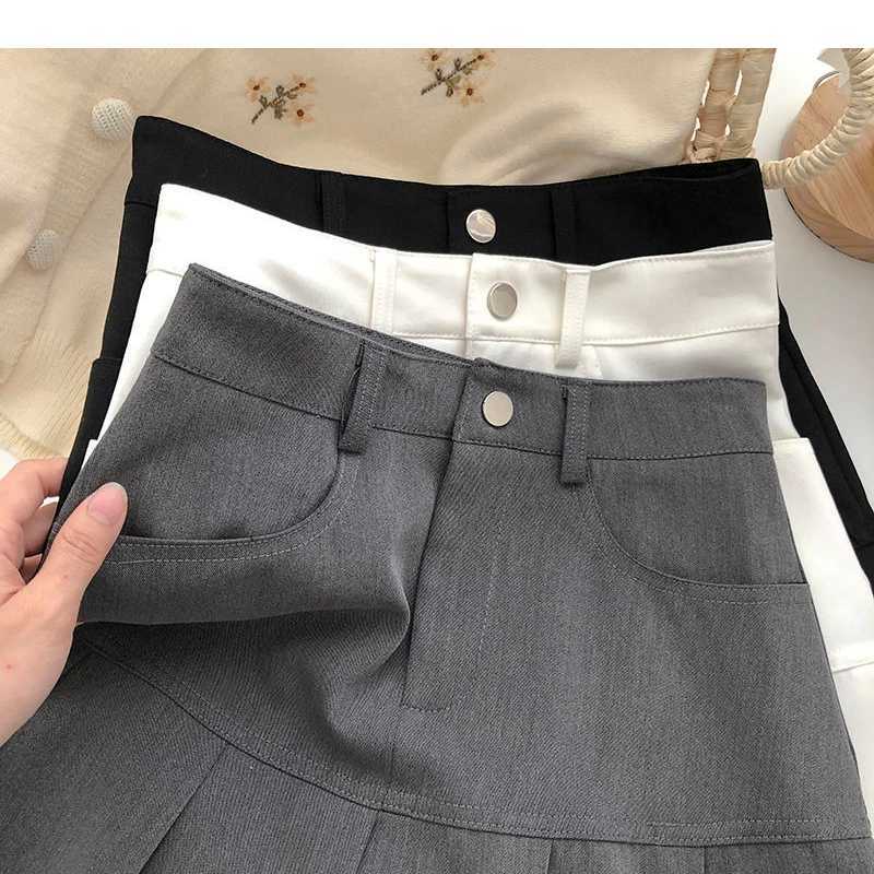 Pleated Skirt Women Y2k Harajuku White Short Skirt Uniforms Safety Pants Summer Solid Color Casual Mini Skirt Fashion M260316