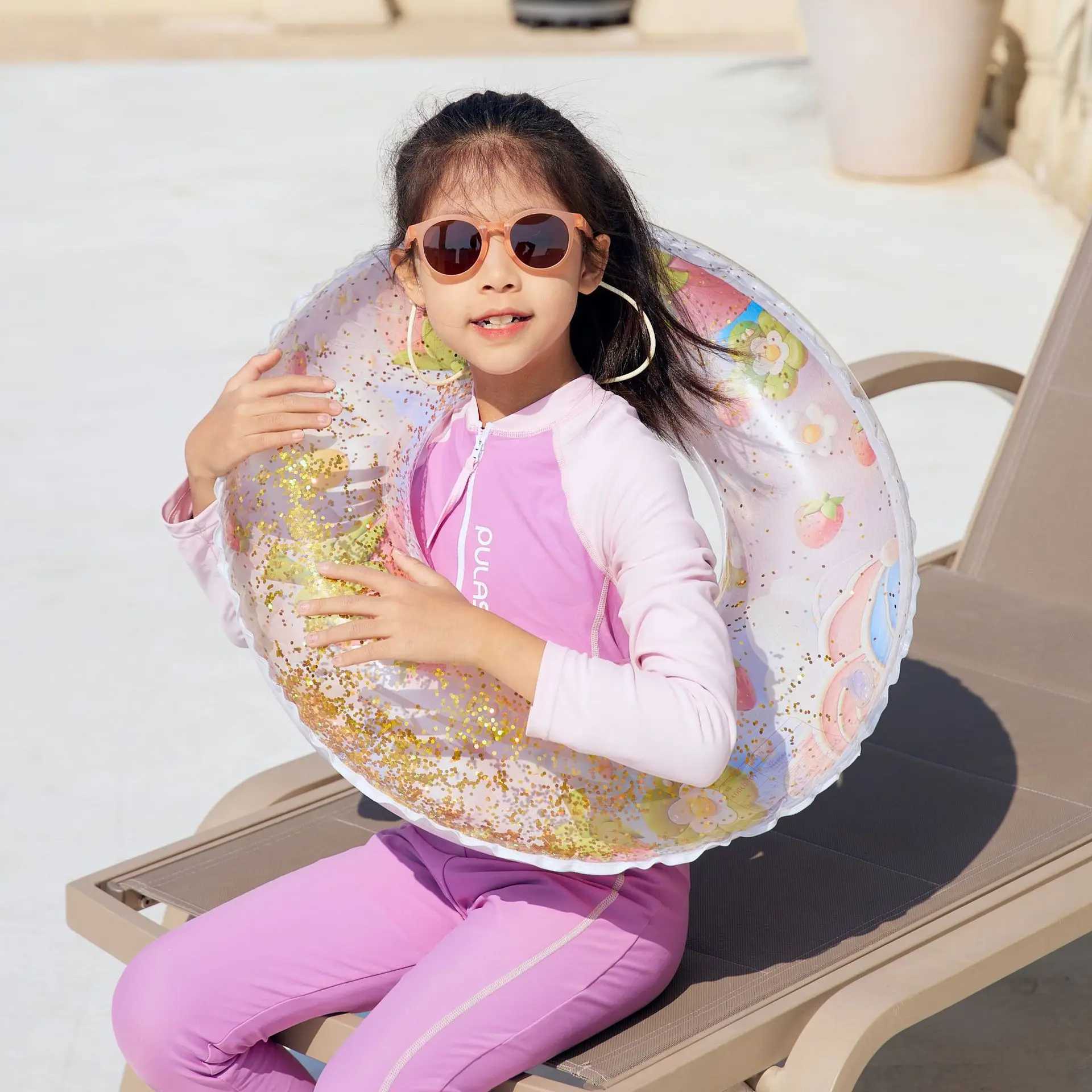 Ins Summer Fruits Sequined Swim Ring Tube Inflatable Pool Floats For Kid Adult Swimming Circle Float Pool Beach Water Play Toy M260316