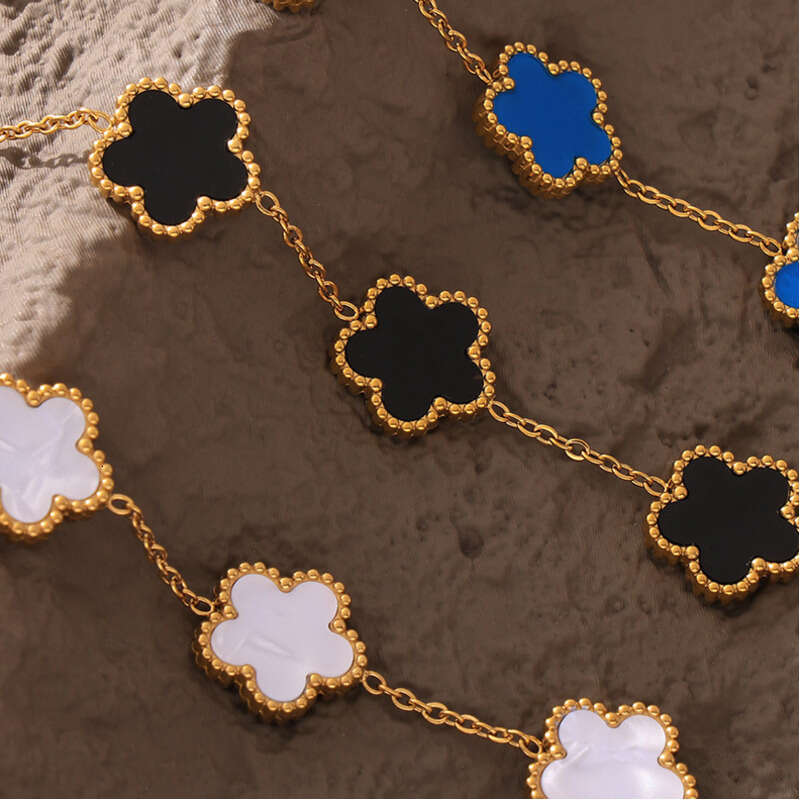 Women's Designer Bracelet: Multicolor Agate Five-leaf 18k Gold Bracelet Light Luxury Elegant Flower Chain Daily Luxury Jewelry Wholesale