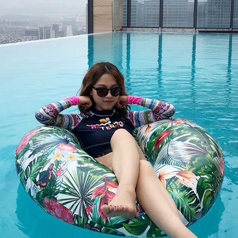 Tropic Jungle Printed Pool Floats for Adult Teens Inflatable Circle Swimming Ring Floating Seat Summer Beach Party Pool Toys M260316