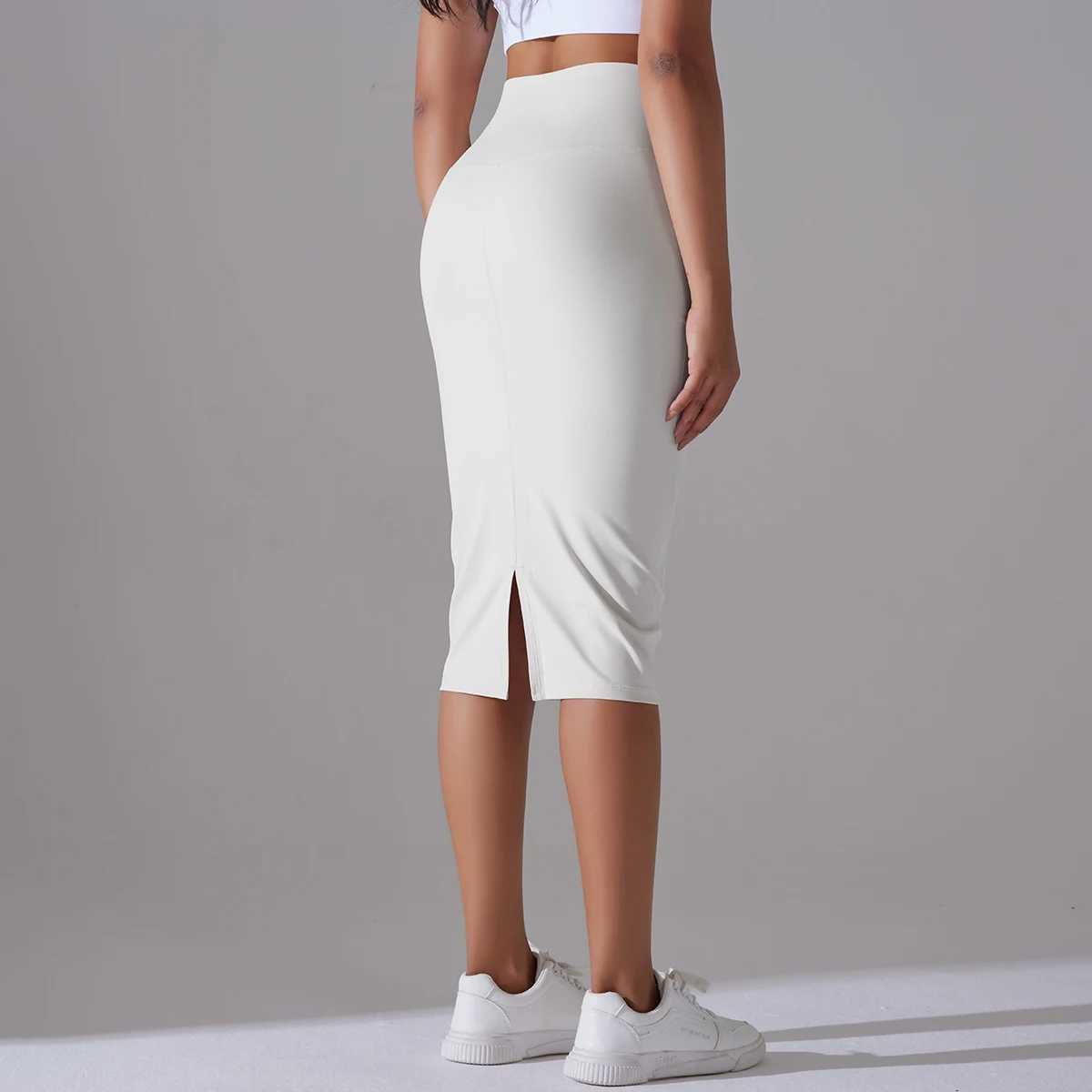 Womens Sexy Naked Feel Fabric Skinny Pencil Skirt Ladies Hips Wrap Bodycon High Waist Elastic Stretch Split Skirts M260316