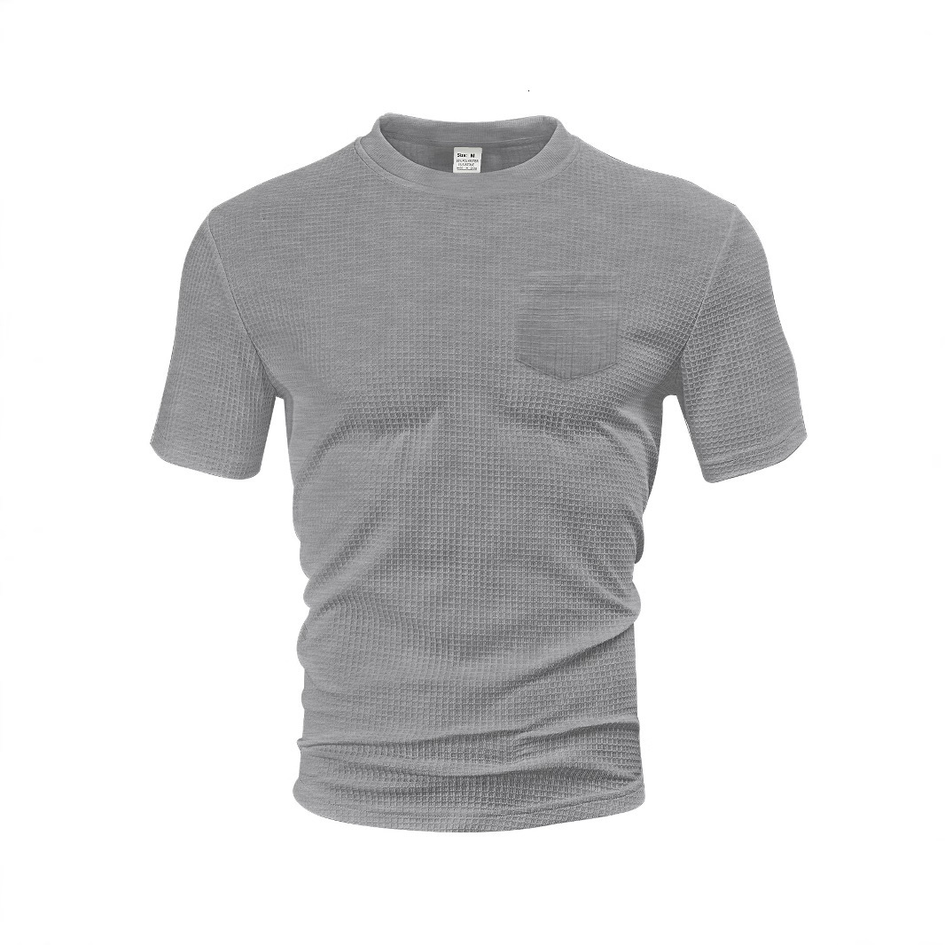 Men's Fashion European And American Polo Designer Hoodie Summer Loose Casual Breathable Pocket Big Designer T-shirt Waffle Round Neck Men's Short Sleeve