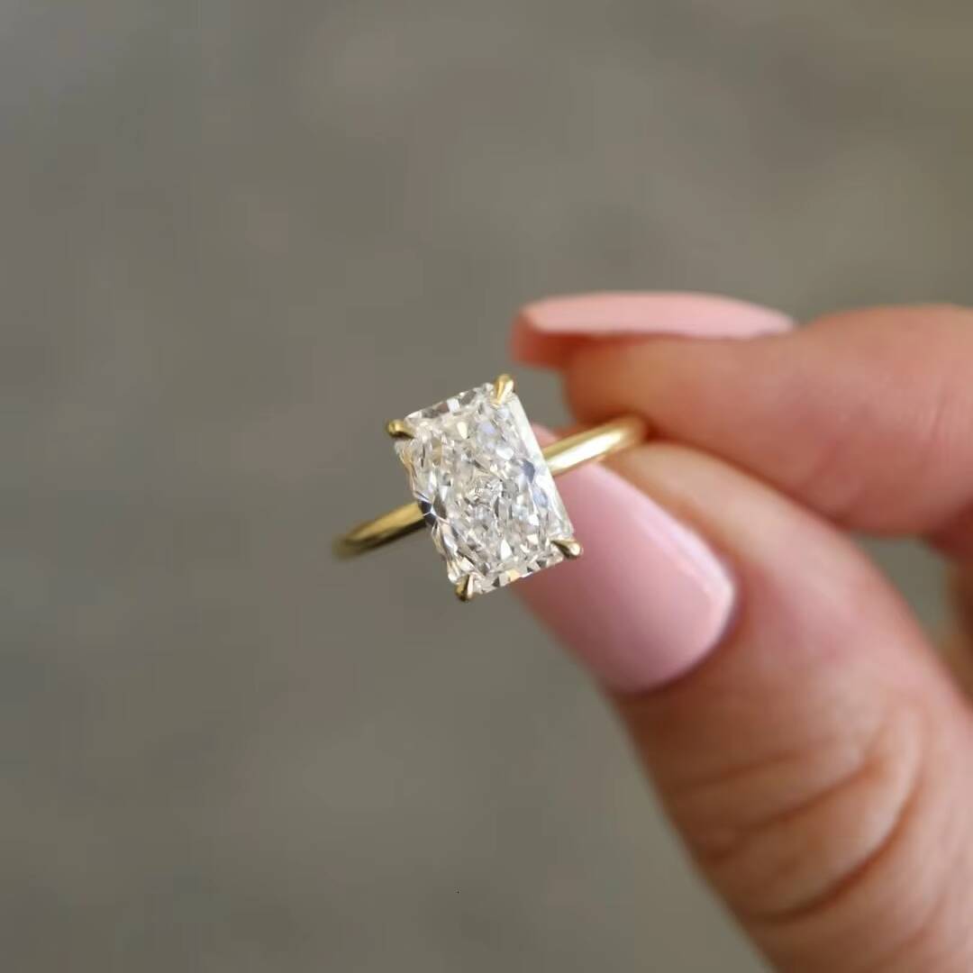 S925 Sterling Silver VVS Moissanite 3ct Solitaire Engagement Rings Women Radiant Cut Mossanite Ring