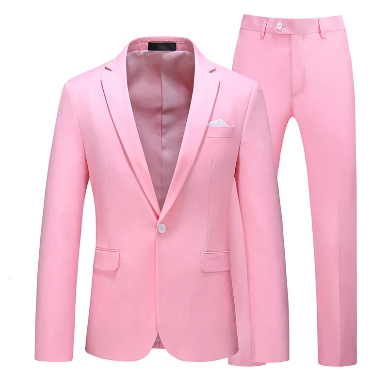 Mens Suit Jacket with Pant Slim Fit Formal Clothing Business Work Wedding Tuxedo Set Blazer Trousers White Pink Red Suits Man 260313