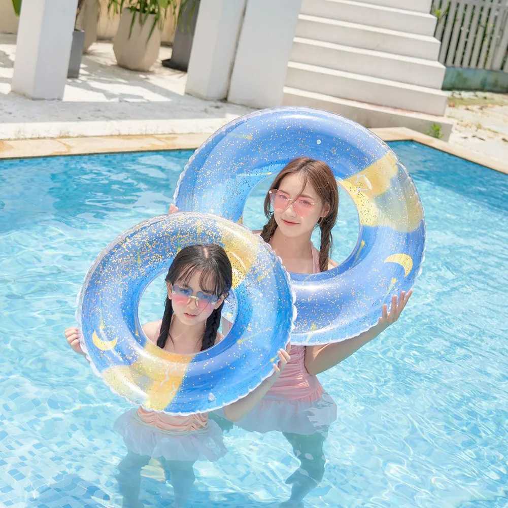 Block Pattern Swim Circle Soft Sturdy Pneumatic Swimming Ring for Beach Vacation M260316