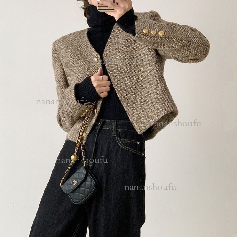 2026 French Style Single Breasted Designer Jacket Maillard Luxury Brown Women's Short Floral Long Sleeved Coat Elegant Fashion Essential Casual T