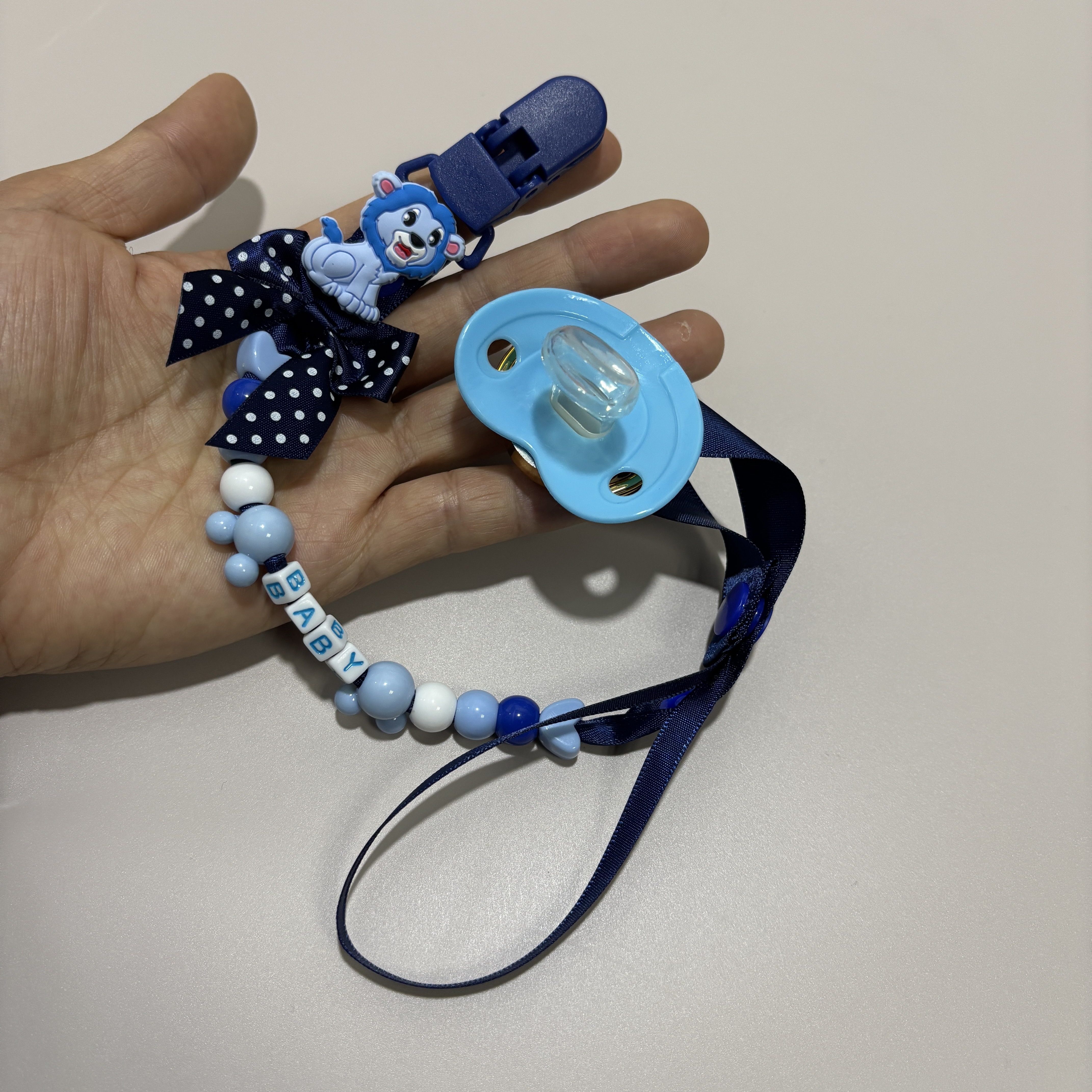 Blue Educational Beads Pacifier Holder for Baby Pacifier Lion Cartoon Print Set BPA Free New High Quality Paci Baby Shower Gifts Boys & Girls DIY uniq