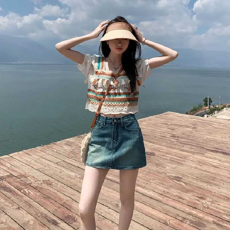 Womens Denim Skirt Y2K Style High-Waisted Slimming Bodycon Skirt Vintage Mini Dress Summer Commuter Casual Skirt M260316