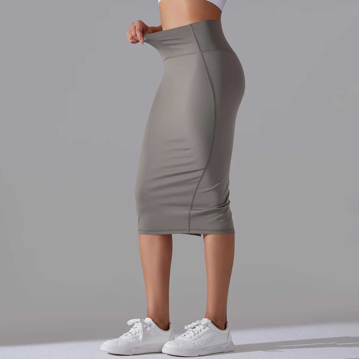 Womens Sexy Naked Feel Fabric Skinny Pencil Skirt Ladies Hips Wrap Bodycon High Waist Elastic Stretch Split Skirts M260316