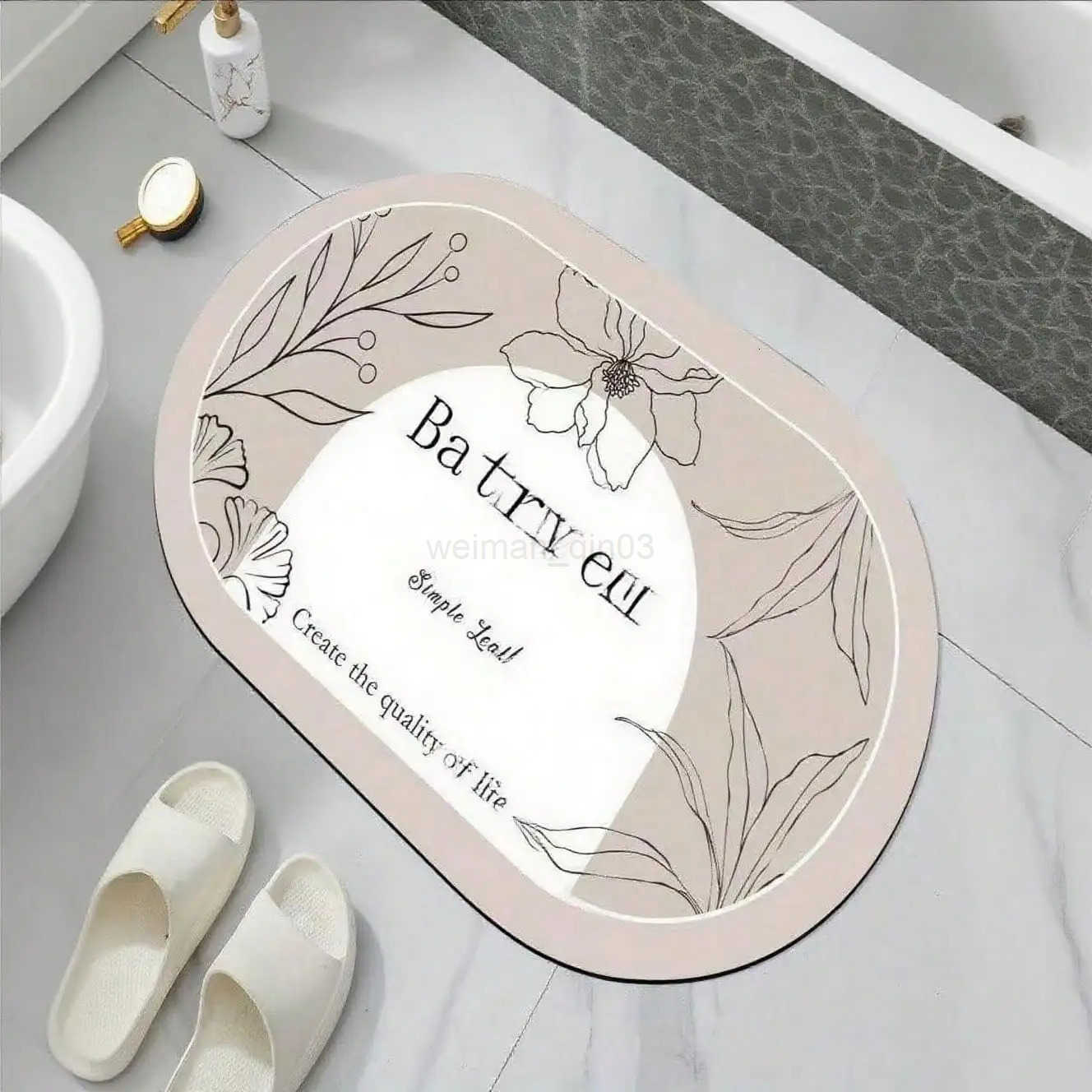 1Pc Oval Minimalist Floral Letter Bathroom Mat Quick Drying Super Absorbent Silicone Floor Mat for Home H260316