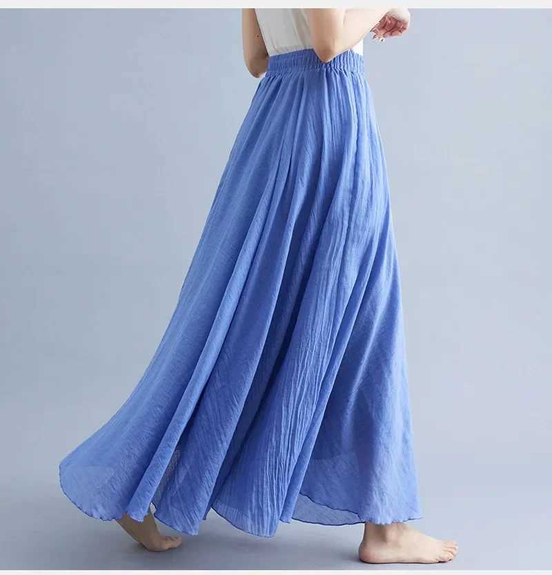 Fashion Cotton Linen Clothes Women Skirts Maxi Y2k Elegant Beach Saia Ropa Mujer Casual Vestido Boho Long Skirt Faldas Harajuku M260316