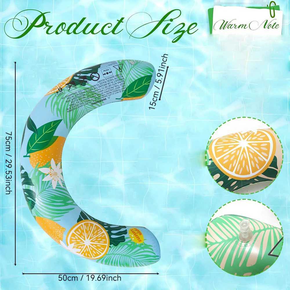 Inflatable Lemon Tropical Leaf Print Pool Float Adult Size Swimming Ring for Summer Beach Pool Party Water Fun M260316
