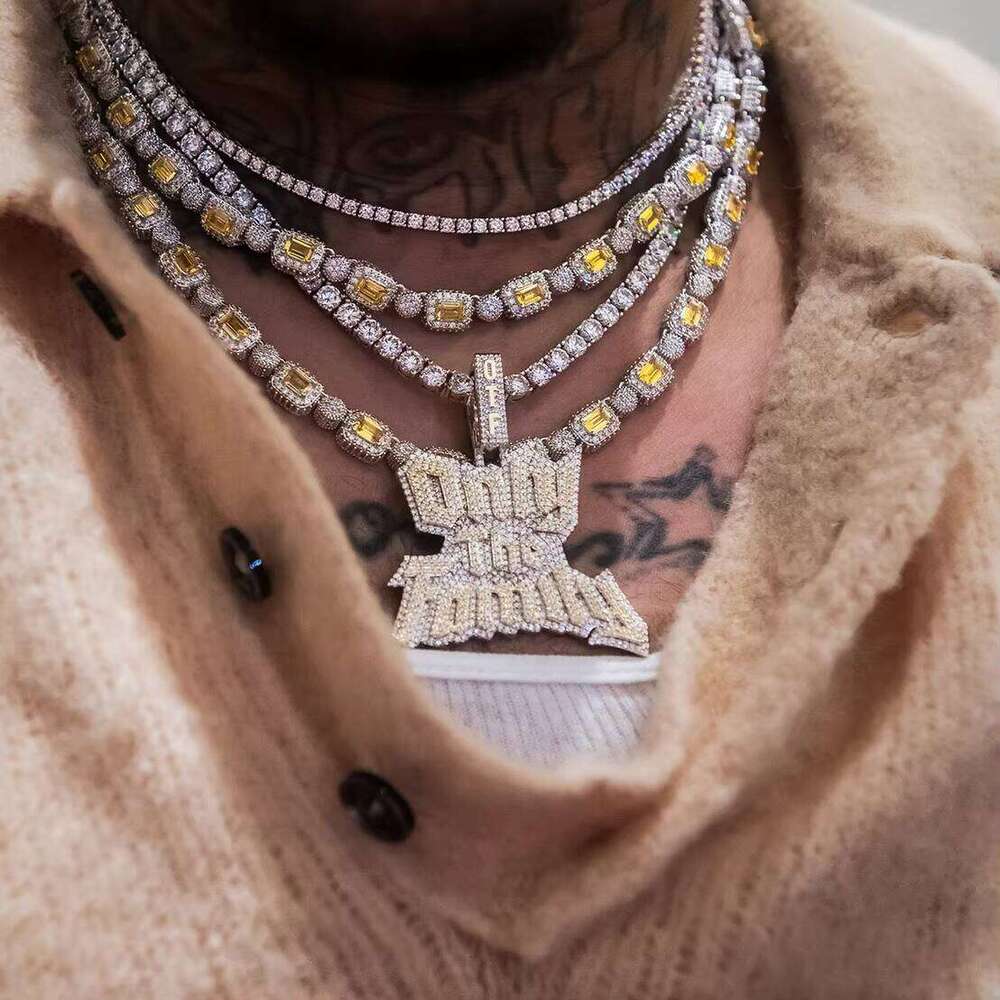 Two Tone Gold Plated Micro Pave CZ Hip Hop Men Jewelry Letter Only The Family Pendant Necklace
