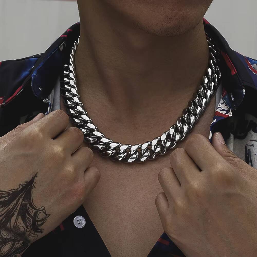 KRKC 18mm 18K/White Gold Plated 5A CZ Iced Out Diamond Lock Miami Stainless Steel Cuban Link Chain Hip Hop Jewelry