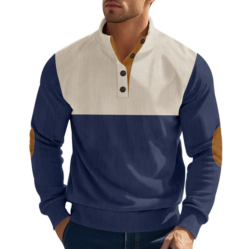 Polo New European Size Men's Autumn Winter American Designer T-shirt Style Casual Button Halfzip Stand Collar Jacket Fashion Color Designer Hoodie Block Pullover