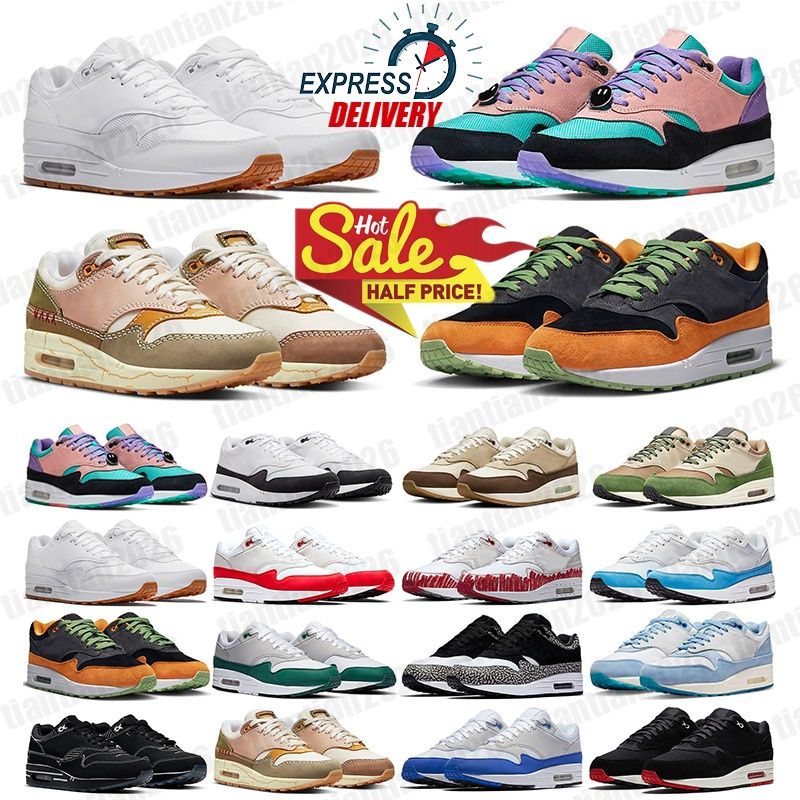 Desianer 1s OG One 1 Running Shoes Top Men Women 87 Sneakers Big Head Origins chlorophyl Patta Black White Barogue Brown Cushion Dust Wolf Grey Tennis Sports Trainers