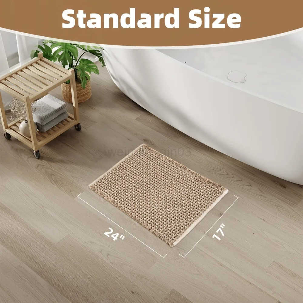 Checkered Bath Mat Super Absorbent Non Slip Bath Mats for Bathroom Floor 3D Two Tone Woven Bathroom Mat with Tassels Machine W H260316