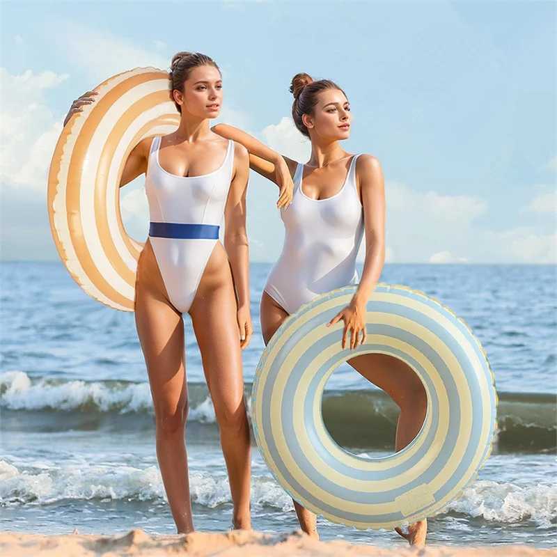 New Thickened Swimming Ring Olive Inflatable Baby Underarm Ring Striped Life Buoy Ring Danish Retro Pool Accessories swim ring M260316