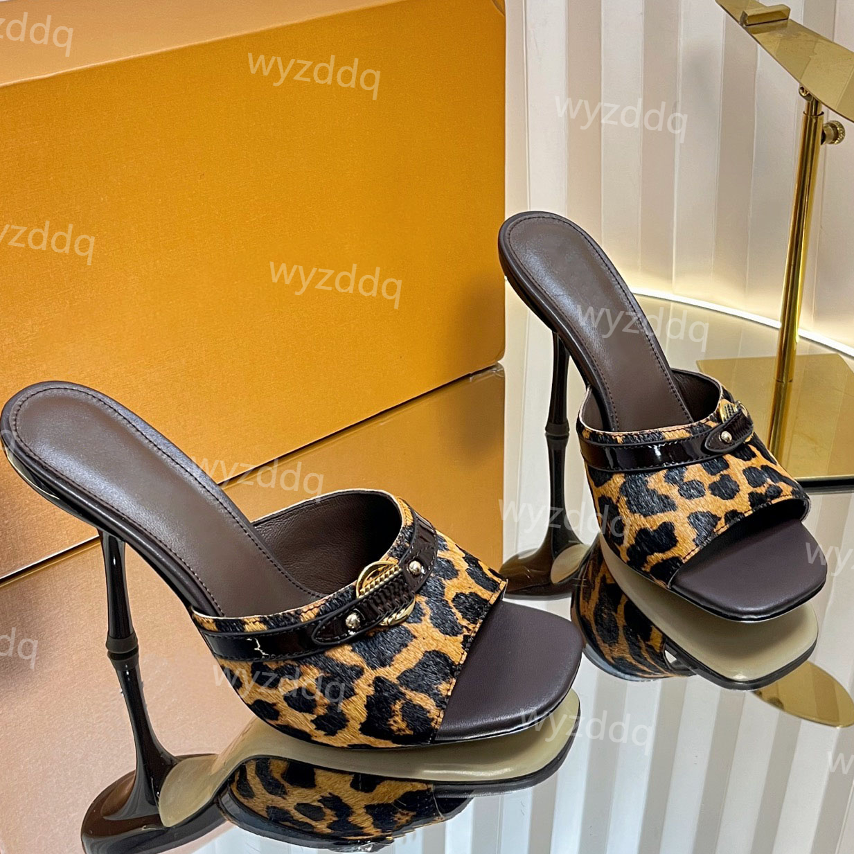 Designer 6AM Mule sandals High-Quality Party High-Heeled Sandals Women's Casual Catwalk Leopard Print Pony Hair Sandals