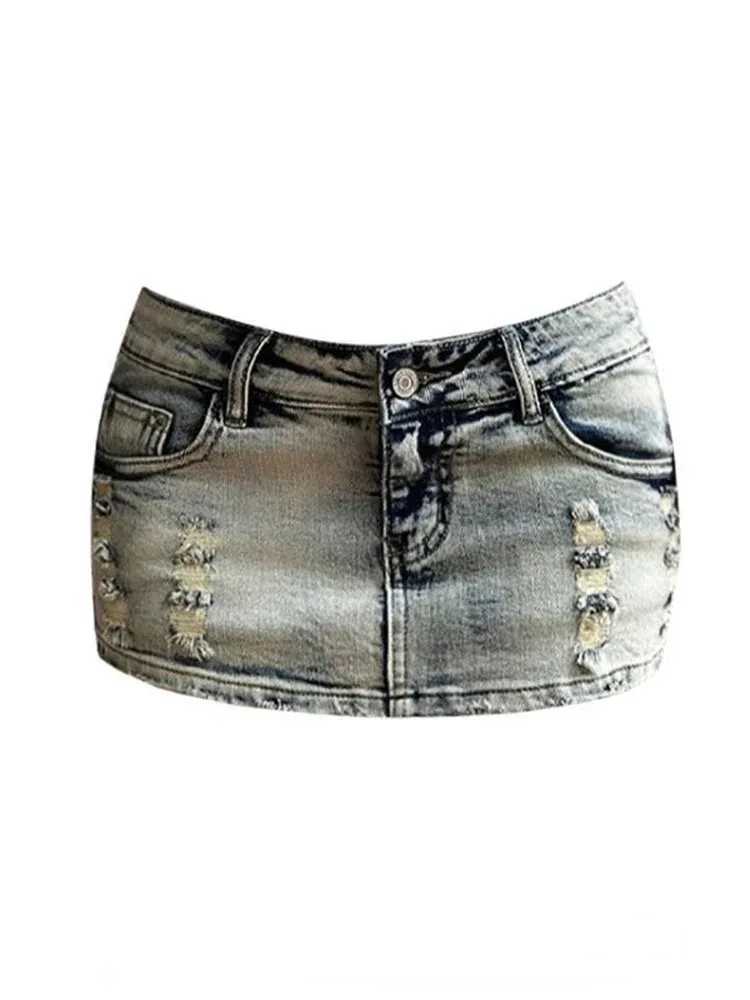 Korean Y2K Spicy Sexy Low Waist Denim Mini Skirt Womens New Summer Fashion Elastic Tight Wrap Hip Anti Shining Ultra Skirt M260316