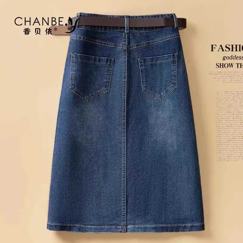 High Waist Denim Skirt Women 2024 Spring Summer New Vintage One breasted Split Wrap Hip A-line Slim Skirt Casual Female Clothin M260316