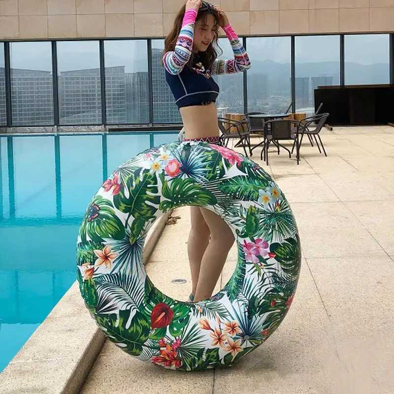 Tropic Jungle Printed Pool Floats for Adult Teens Inflatable Circle Swimming Ring Floating Seat Summer Beach Party Pool Toys M260316