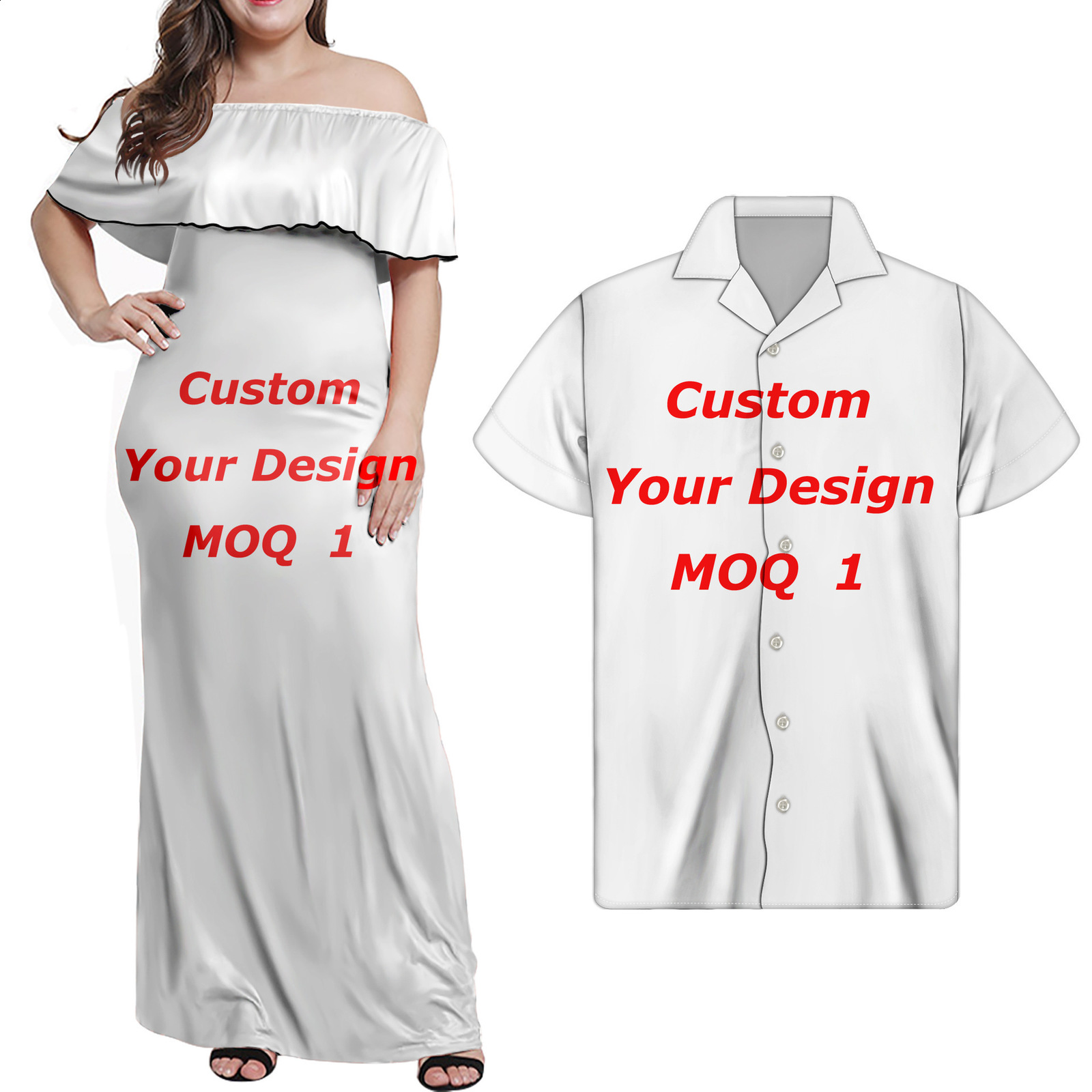 Polynesian Tribal Sublimation Print Lady Party Mermaid Style Dress Women's Long Fishtail Dress And Men Shirt Couple Suit 220628