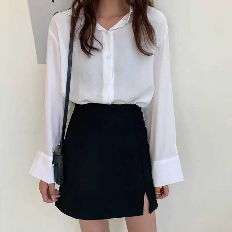 Skirts Women Split Elegant Office Ladies Spring Mujer Faldas Casual Hot Sale A-line Black Design Comfortable Ulzzang M260316