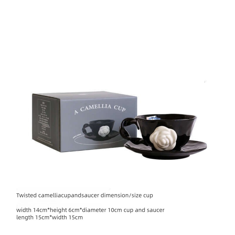 Eight-Sided Camellia and Saucer 1 Piece Cup High-End Exquisite Gift Ceramic Breakfast Oat Milk Mug