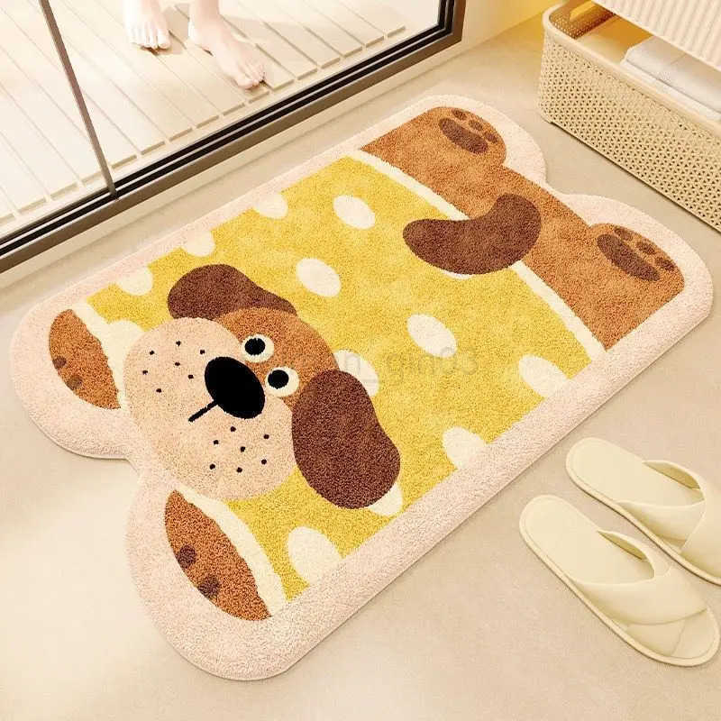 VIKAMA Cute Animal Short Plush Bathroom Carpet Absorbent Non slip Foot Mat Cute Floor Mat at the Door of the Bathroom H260316