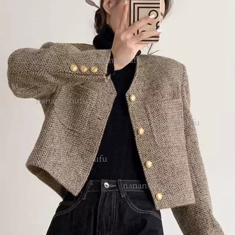 2026 French Style Single Breasted Designer Jacket Maillard Luxury Brown Women's Short Floral Long Sleeved Coat Elegant Fashion Essential Casual T