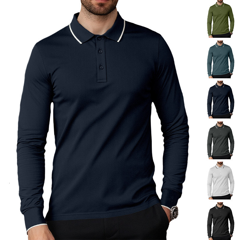 European And American Spring And Autumn Business Casual Men's Collar Designer T-shirt Solid Color Polo Outdoor Date Designer Hoodie Long Sleeve Thin Polo Shirt