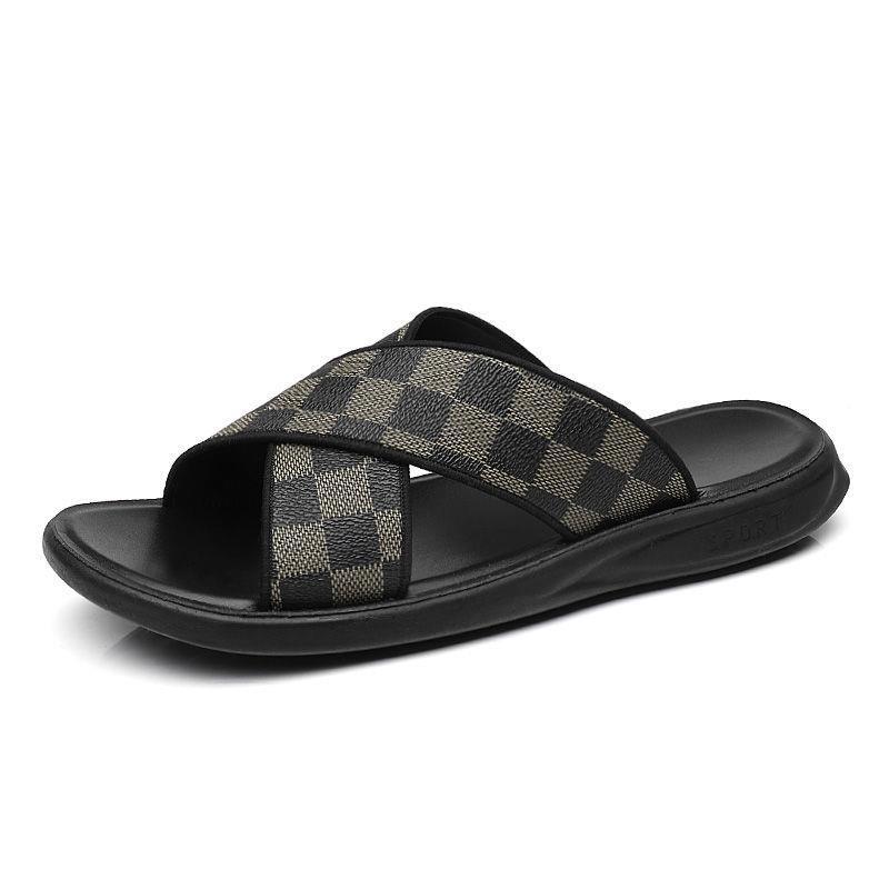 New Design Slippers 2026 Men's Plaid Pattern Comfort Slide Sandals Non-Slip Casual Slippers Size 38-44 Free Shipping