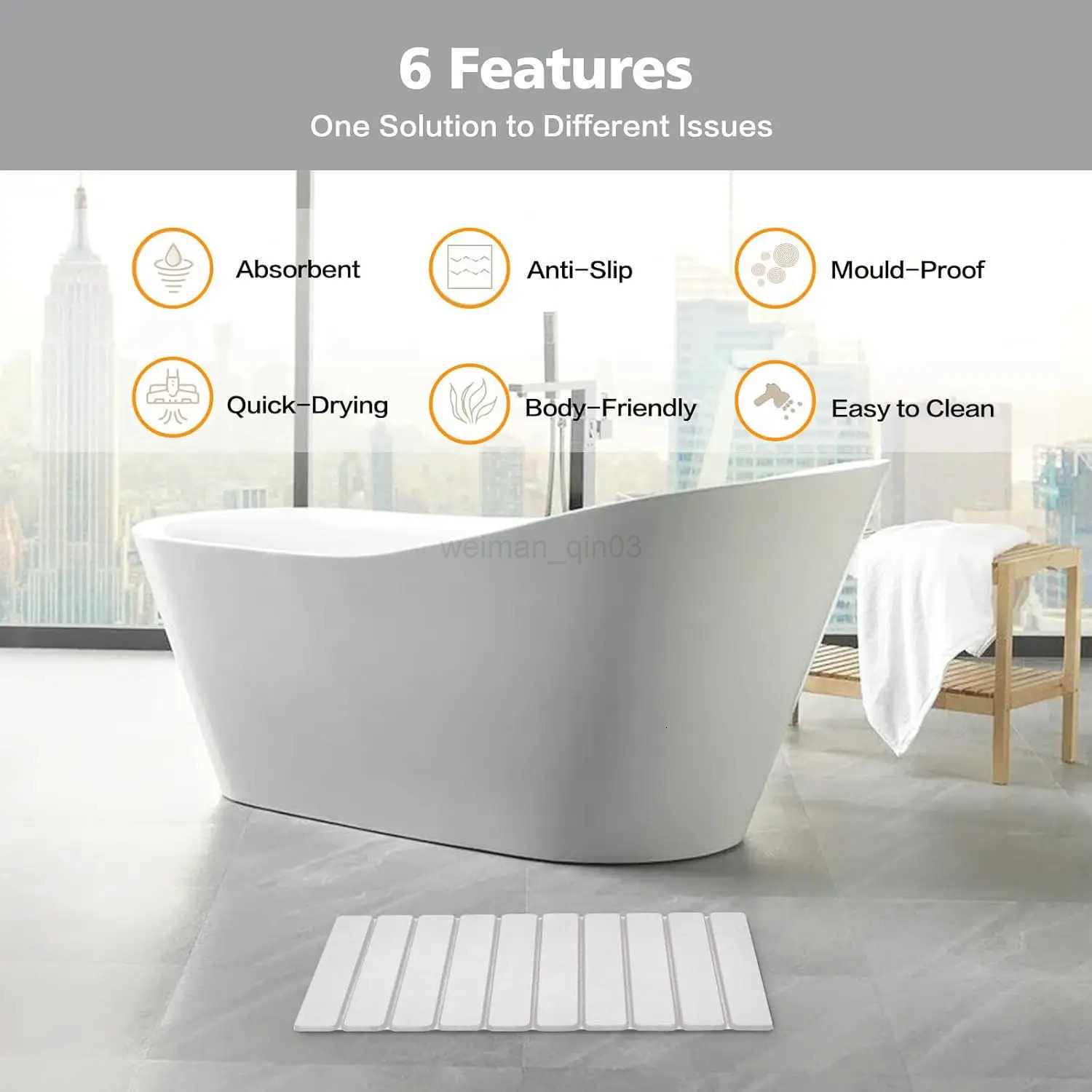 Foldable Diatomite Bath Mat Non-Slip Quick Dry Stone Mat for Bathroom Kitchen Bathtub Luxury White Absorbent Mat H260316