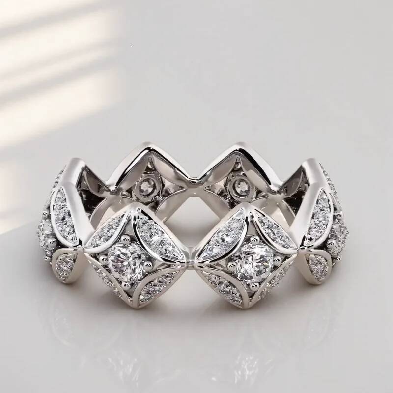 Unique White Zircon Geometric Rings For Women Silver Color Pormise Engagement Wedding Bands Bridal Jewelry Mothers Day Gifts