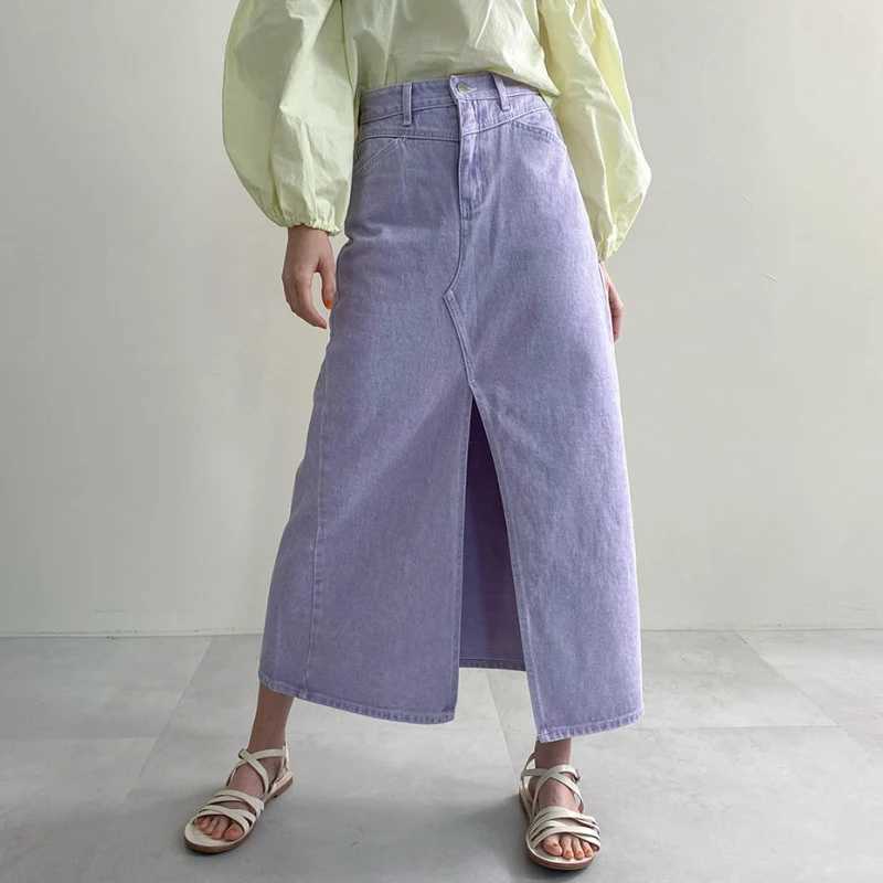 High Waist A-Line Denim Skirt Korean Chic Summer Faion Versatile Open Design Commute Sle for Young Women M260316