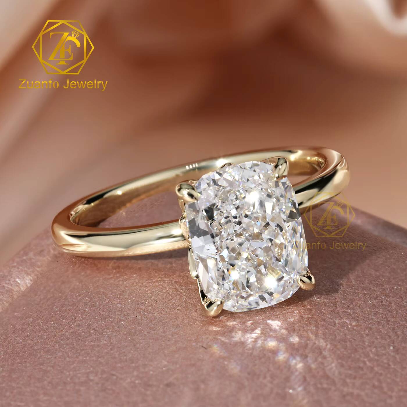 IGI Certified VVS Lab Grown Diamond Solitaire Engagement Ring Women Extended Cushion Cut 10K 14K 18K Gold Wedding Rings