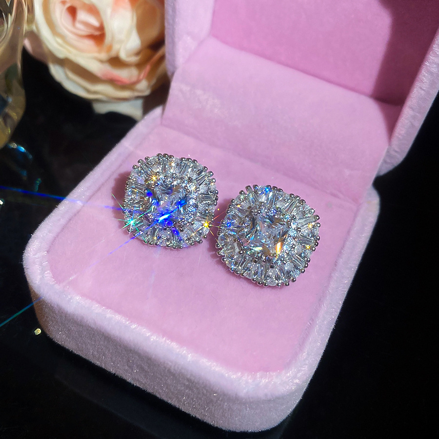S925 Silver French Minimalist High-End Versatile 18k Gold Inlaid with Large Zirconia Earrings for Women Wholesale - view 7