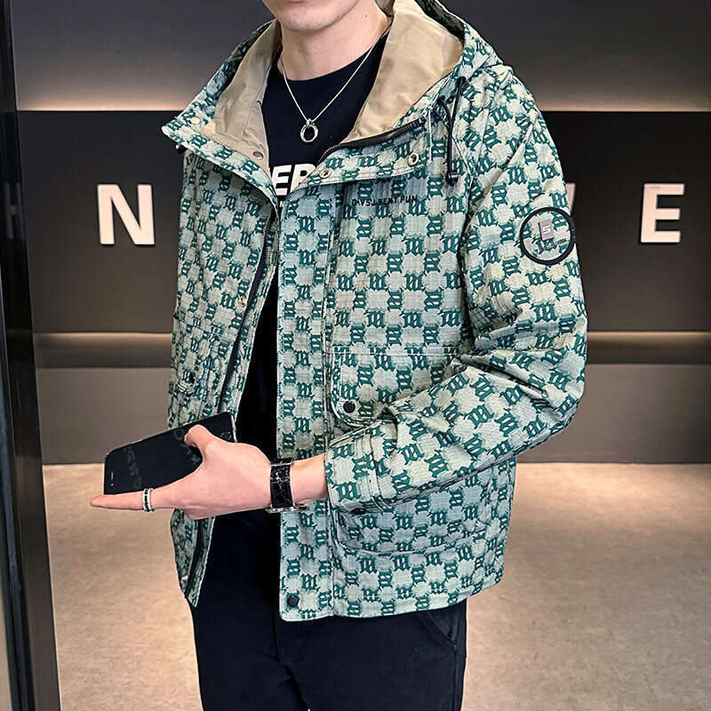Trendy Brand 2026 Spring New Men's Slightly Loose Letter-Printed Hooded Jacket High-End Printed Casual Coat Luanyun