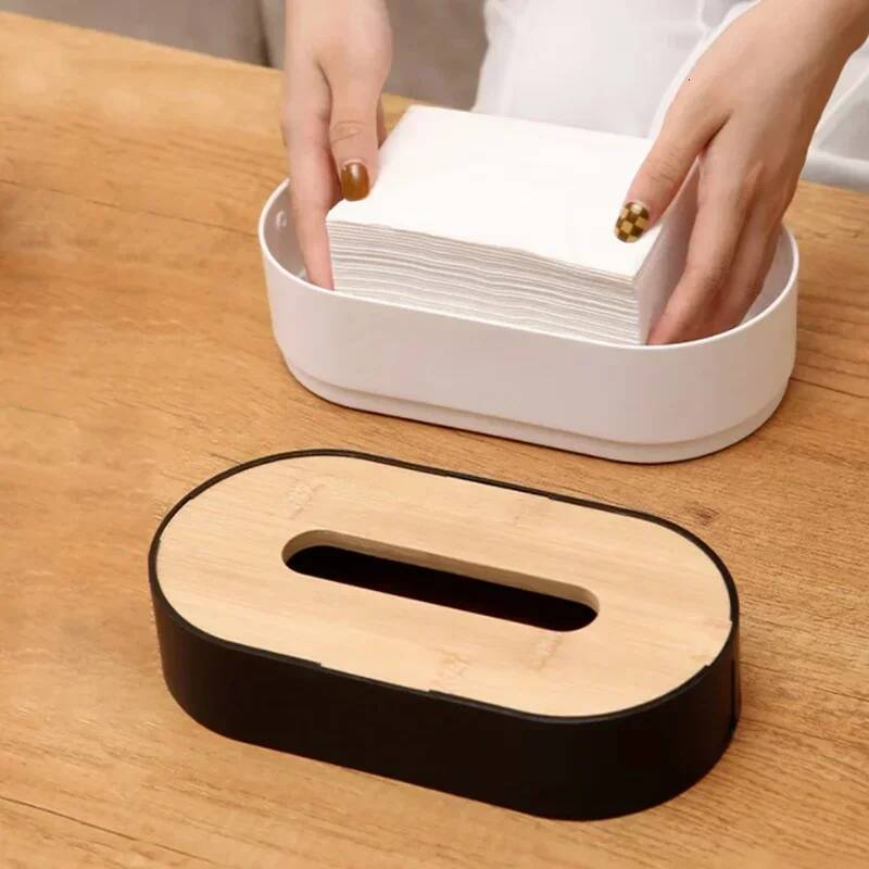 Cover Bamboo Toilet Napkin Holder Case Dispenser & Paper Towel Storage Box Tissue Boxes