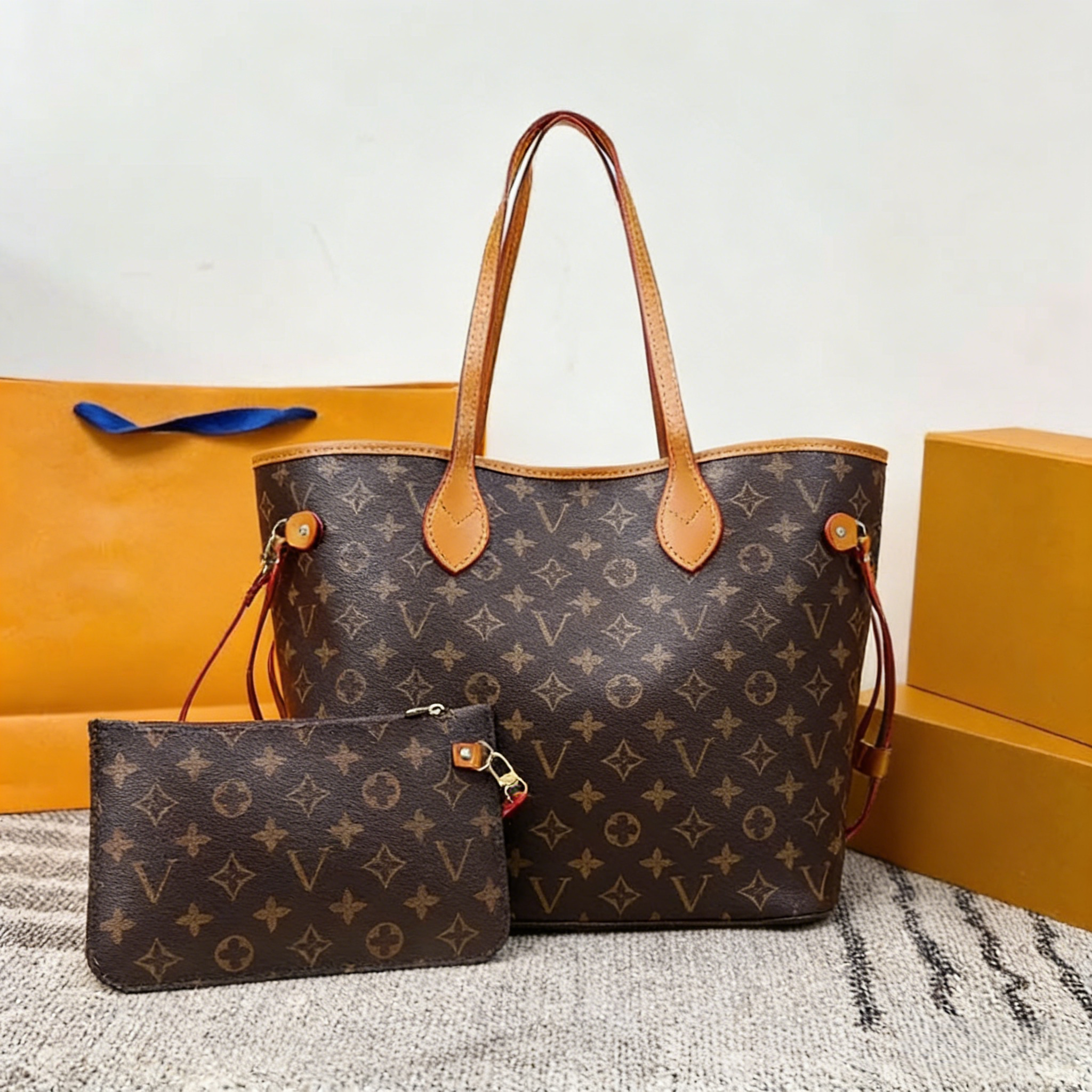 2pcs High quality Women bags Luxurys Handbags Ladies Designer Composite Bags Lady Clutch Bag Shoulder Tote Female Purse Wallet Handbag MM Size