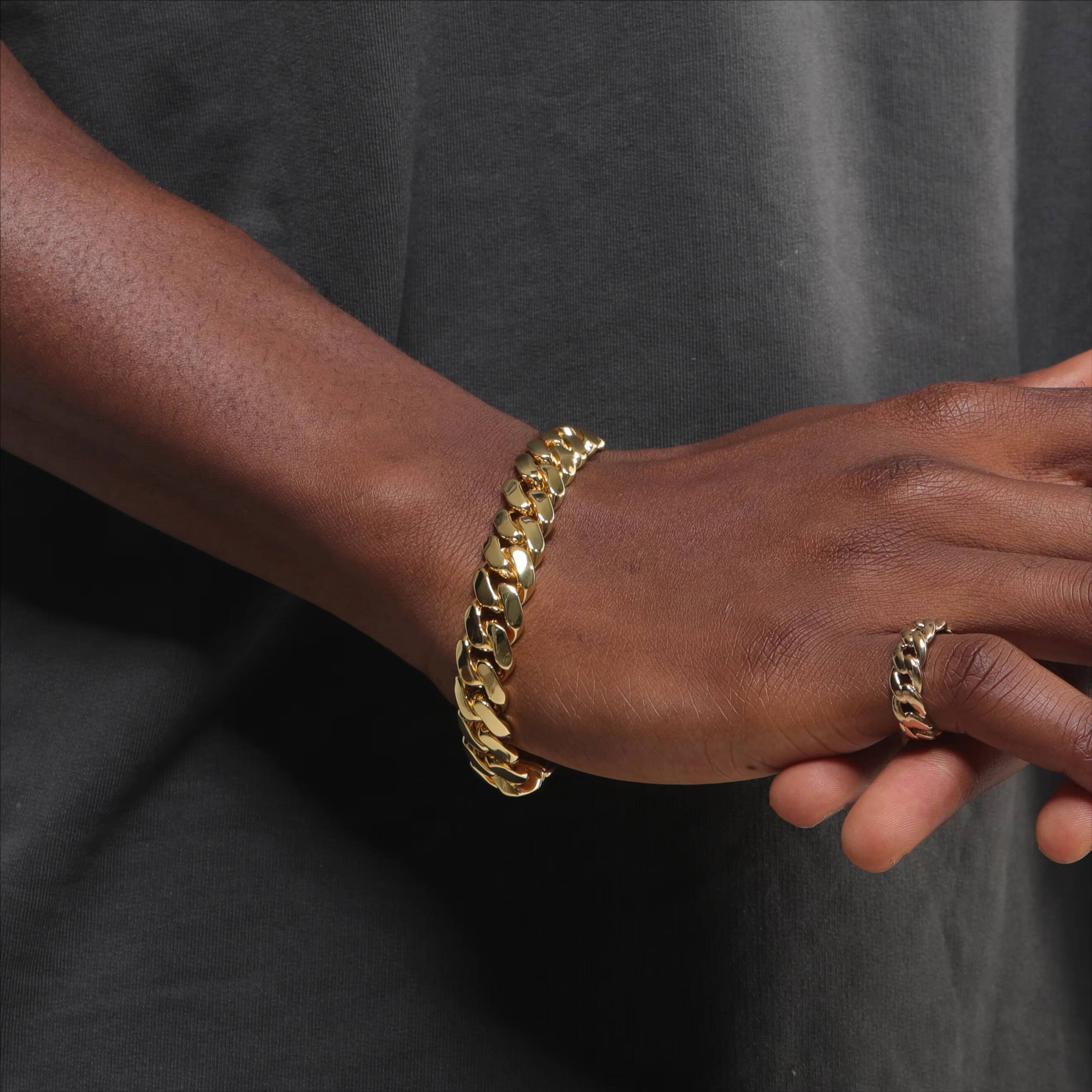 Wholesale 14k 18k Gold Plated Mens Cuban Bracelet for Daily Wear 8-22mm Brass and Zircon Miami Cuban Link Chain Fine Jewelry