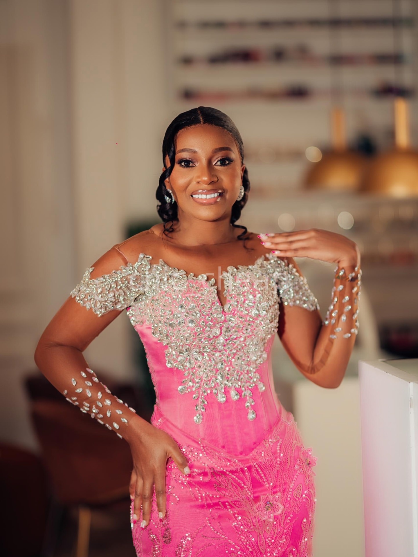 2K26 Pink Prom Dress 2026 Mermaid Prom Dress Beaded Crystals Floral Lace Sheer Neck Evening Dresses Birthday Party Formal Receiption Gowns Dresses ZJ0